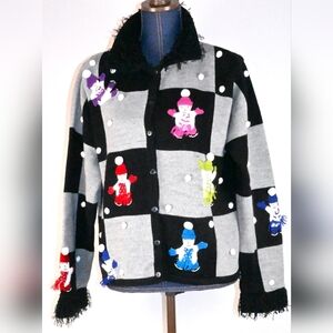 Karen Scott Large Women's Winter Holiday Cardigan With Snowmen Black-Gray.